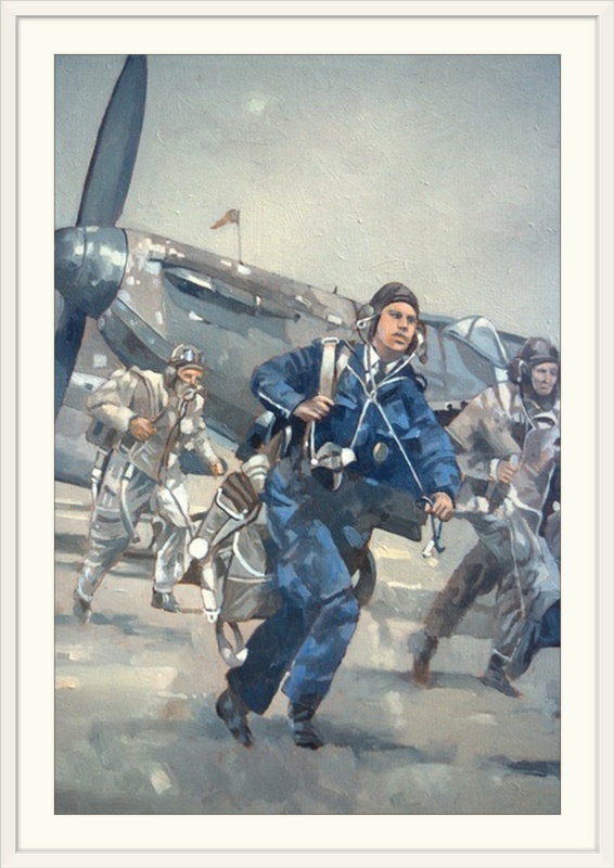 «Azzurro Scramble for the Skies» par Peter Miller, reproduction d'art, H 26 po x l 20 po x P 1 po, Cadre blanc