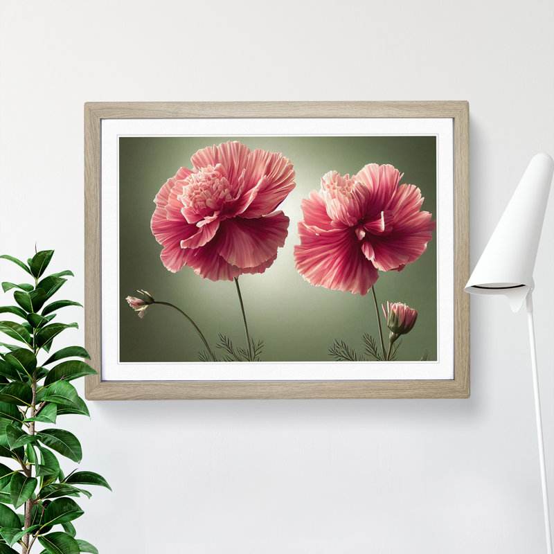 Exceptional Carnation Flowers - Single Picture Frame Print, 46cm H x 64cm W x 2cm D, Oak