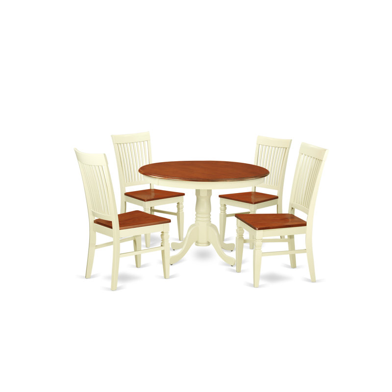 Ensemble de table de salle à manger 5 pièces comprenant une table de cuisine ronde avec piédestal et 4 chaises de salle à manger, babeurre et cerise