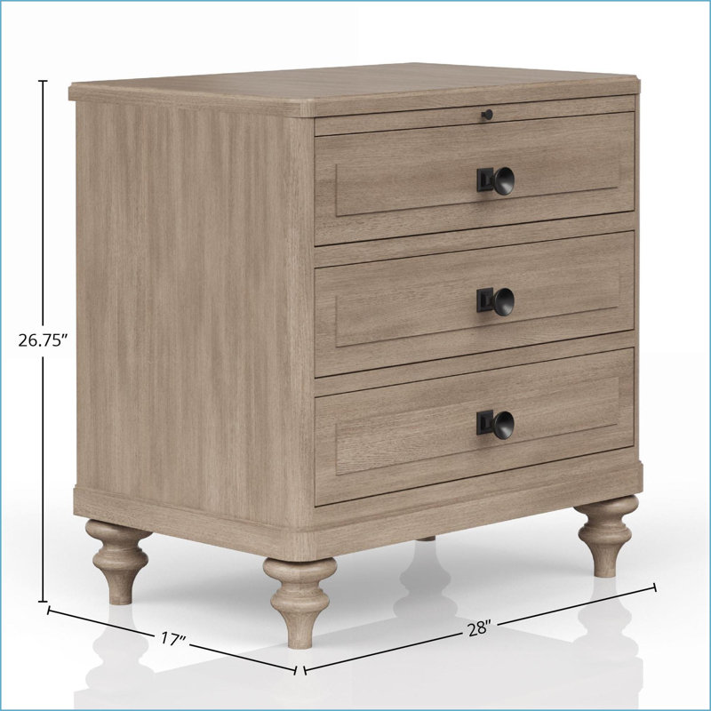 Table de chevet 3 tiroirs à finition sable pour rangement dans la chambre à coucher