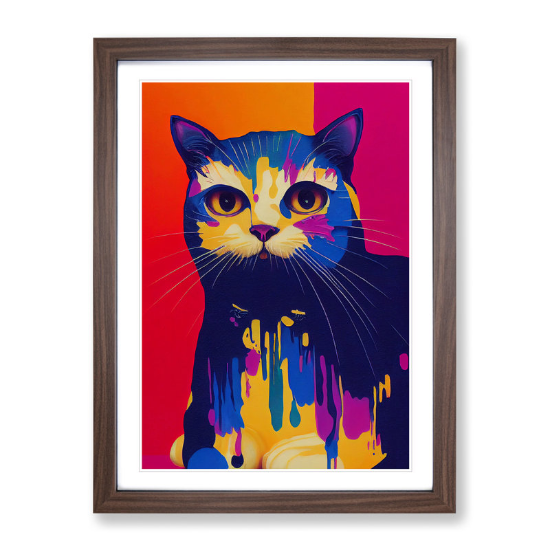 Cat Drip - Single Picture Frame Print, 46cm H x 34cm W x 2cm D, Walnut