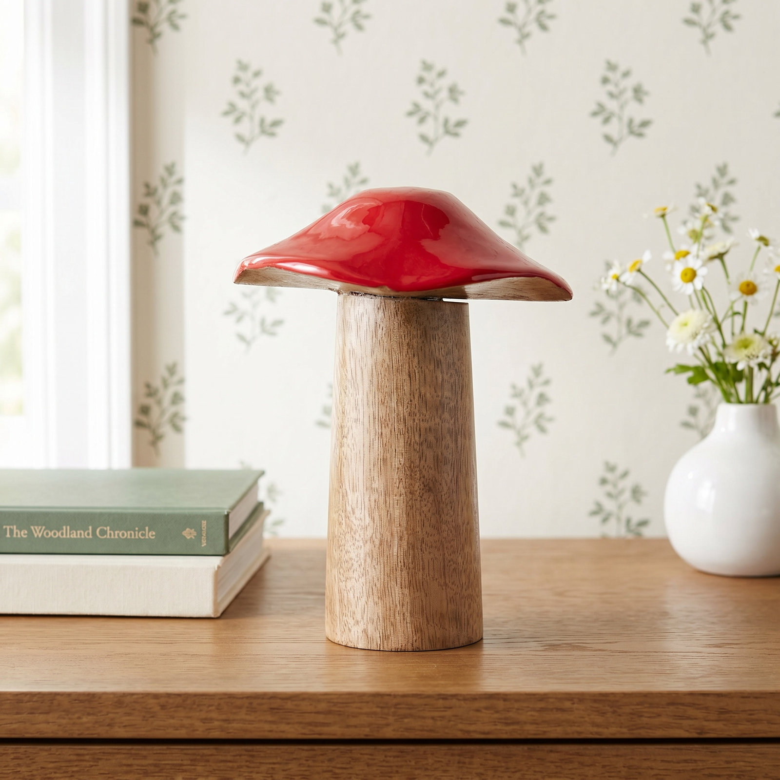 Chantel Wood Mushroom Sculpture, 6" H x 4" W x 4" D