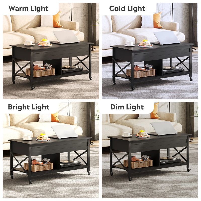 Sparta Large Lift Top Extendable Coffee Table With Storage and Changeable Casters, Square Coffee Table for Living Room, Black