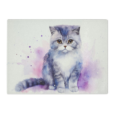 Cat Watercolour  Glass Chopping Board