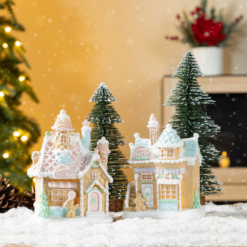 Décoration de table de village en résine 2 pièces H 7 po Macaron