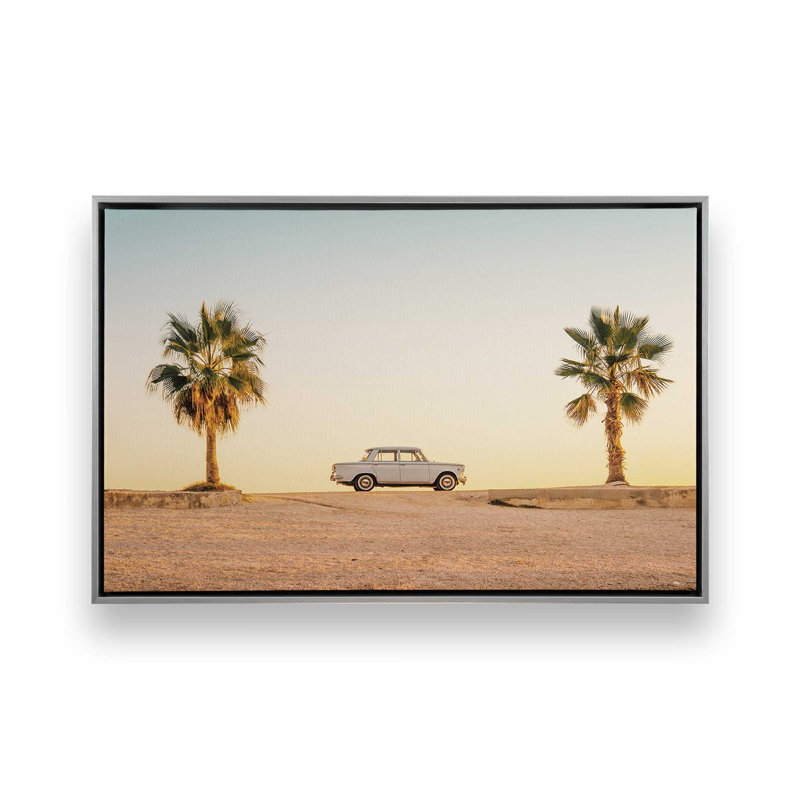Impression sur toile Sunset Drive, H 12,75 po x l 18,75 po x P 1,75 po, Cadre flottant en chrome poli, 1