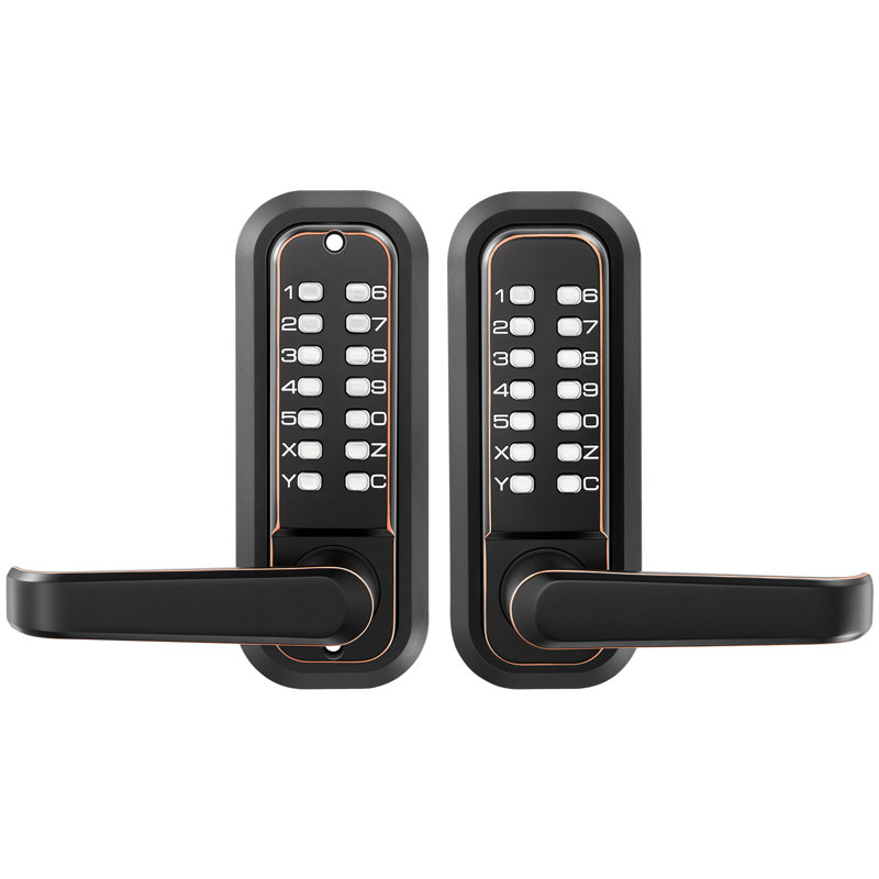 Mechanical Keyless Entry Door Lock, 2.0 Code Upgrade, 4-7 Digits Code, Double-Sided Push Button Combination Keypad Door Lock with Handle, Auto Locking, for Indoor or Outdoor, Oil-Rubbed Bronze