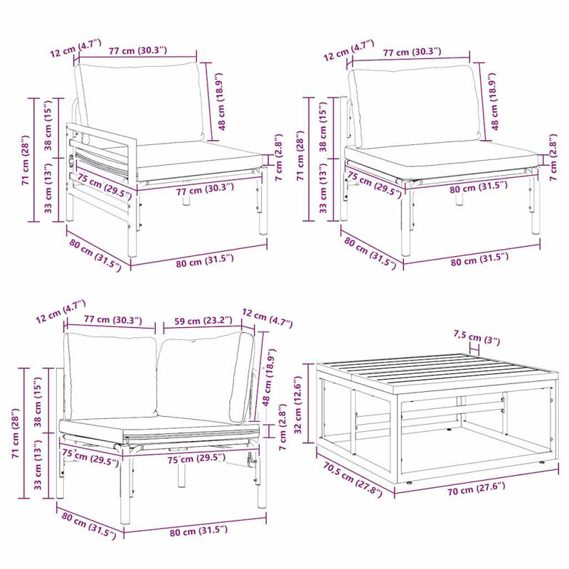 vidaXL Garden Sofa Set with Cushion Steel Outdoor Furniture Patio Lounge