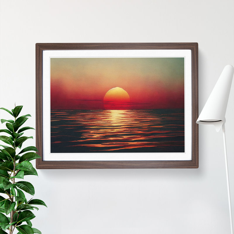Magnetic Sunset Seascape - Framed Print, 34cm H x 46cm W x 2cm D, Walnut