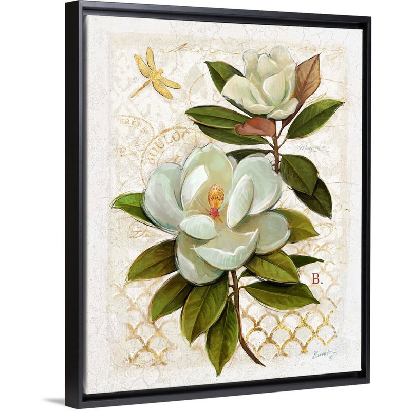 «Heirloom Magnolia» sur toile grise, Cadre noir, H 24 po x l 30 po x P 1,75 po
