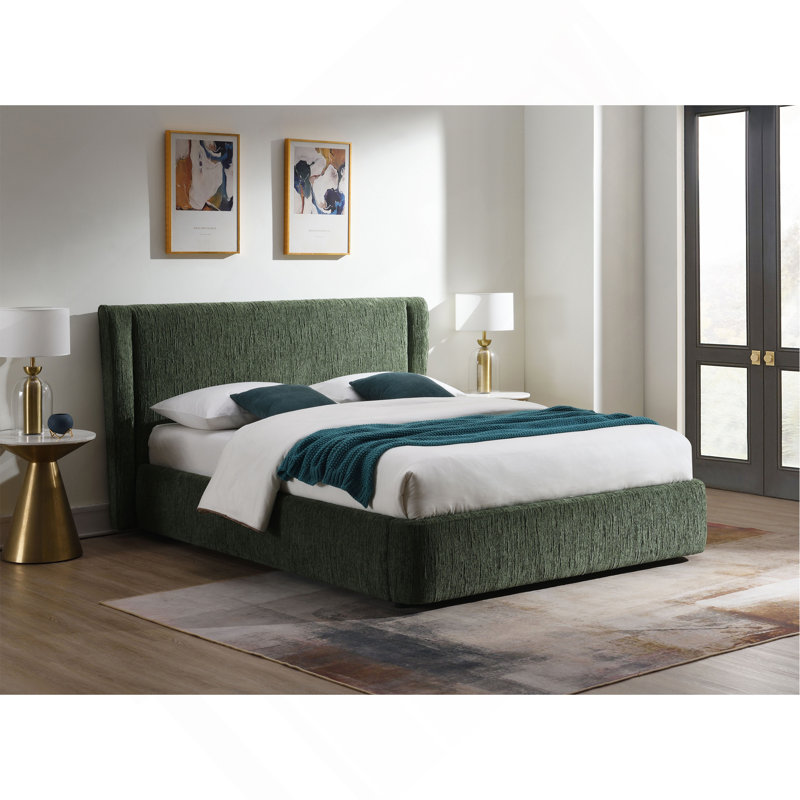 Lit en chenille vert foncé Cheryl (aucun outil requis pour l'assemblage), Double