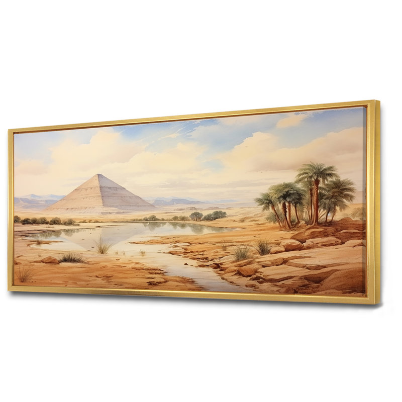 Ancienne pyramide égyptienne, art mural, Cadre flottant doré, H 28 po x l 60 po x P 1,5 po