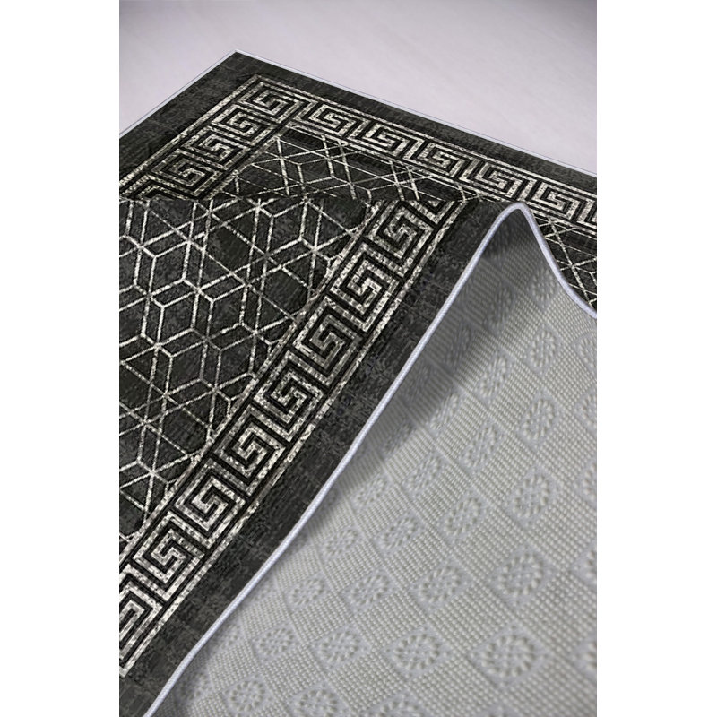 Stylish Area Carpet, Grey, 4.6 x 7.2 Feet | 100% Polyester, 650 g/m² | Antibacterial, Eco-Friendly, Non-Slip PVC Dot Underside | Machine Washable, Digital Printed, Perfect for Living Room & Bedroom Décor