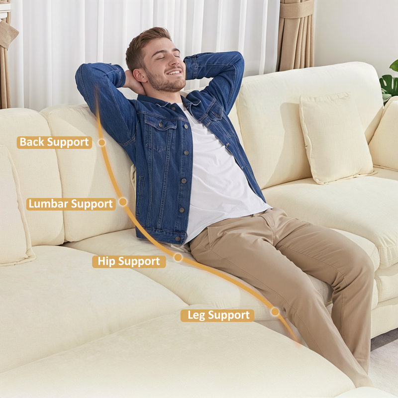111.8" Modular Sectional Sofa, 3-Seat L Shaped Couch with Reversible Ottoman, Beige