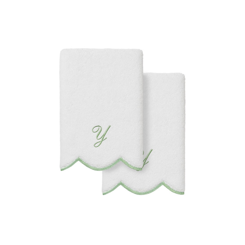 Ensemble de serviettes Linum Home Textiles 100% coton turc ADORNIA, Blanc/vert, Y, Ensemble de 2 serviettes à doigts