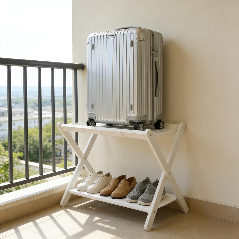 Ensemble de 2 porte-bagages pliables avec tablette de rangement et sangles en nylon pour les chambres à coucher, les salons et les hôtels
