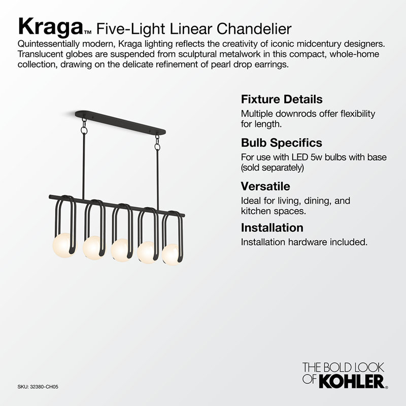 Kraga 45" Five-Light Linear Chandelier, Matte Black