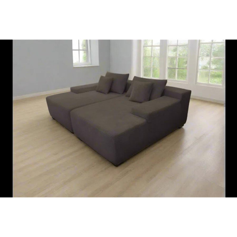 Canapé modulaire convertible (canapé longue méridienne double) - Canapé modulaire surdimensionné en chenille nervurée avec dossier coussiné