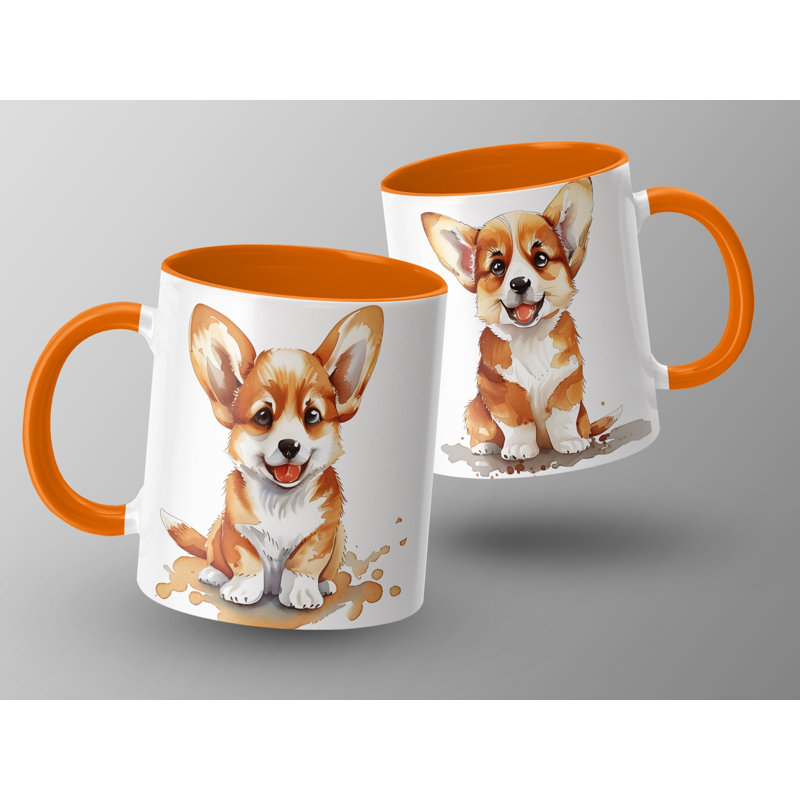 11oz Watercolour Adorable Corgi Design Coffee Mug, Orange, 2