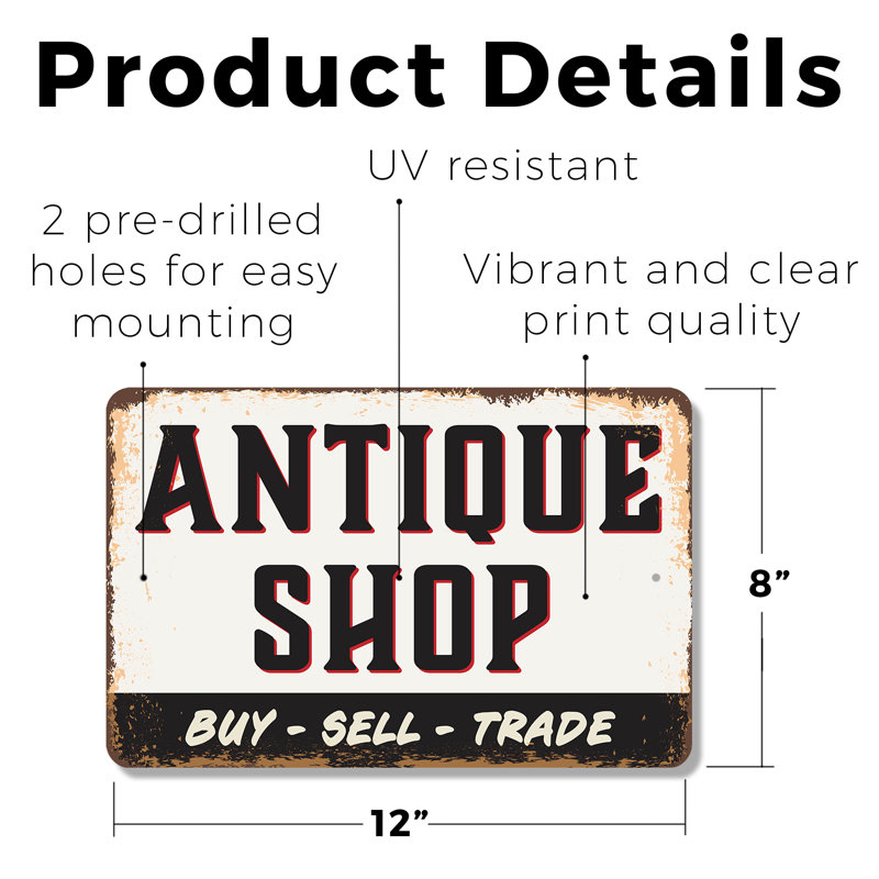 Enseigne en plastique 8 po x 12 po Antique Shop