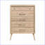 Commodes, commode en chêne naturel 5 tiroirs Mid-Century avec quincaillerie en nickel brossé | Chêne naturel | Bois