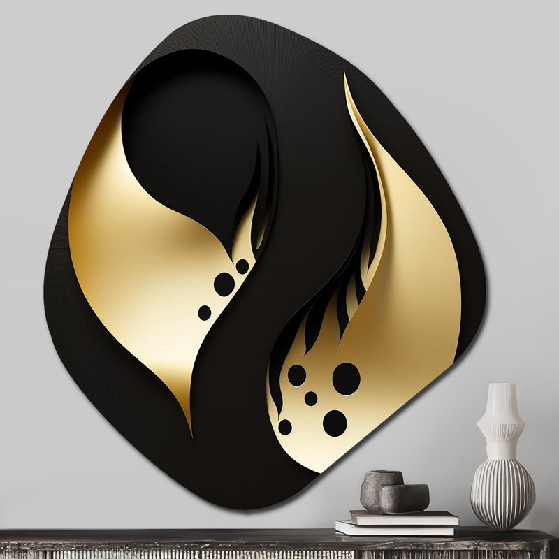 Gouttelettes dorées sur fond noir - art mural asymétrique en forme de nébuleuse géométrique moderne, H 28 po x l 25 po