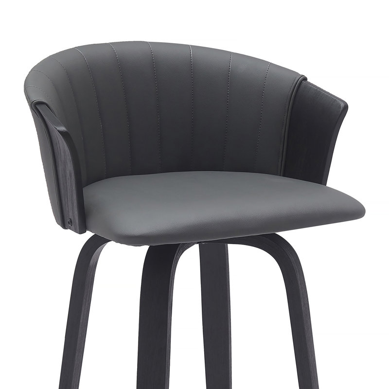 Boeschen Swivel Counter or Bar Height Upholstered Bar Stool with Arms and Footrest in Wood, Bar Stool (30” Seat Height)