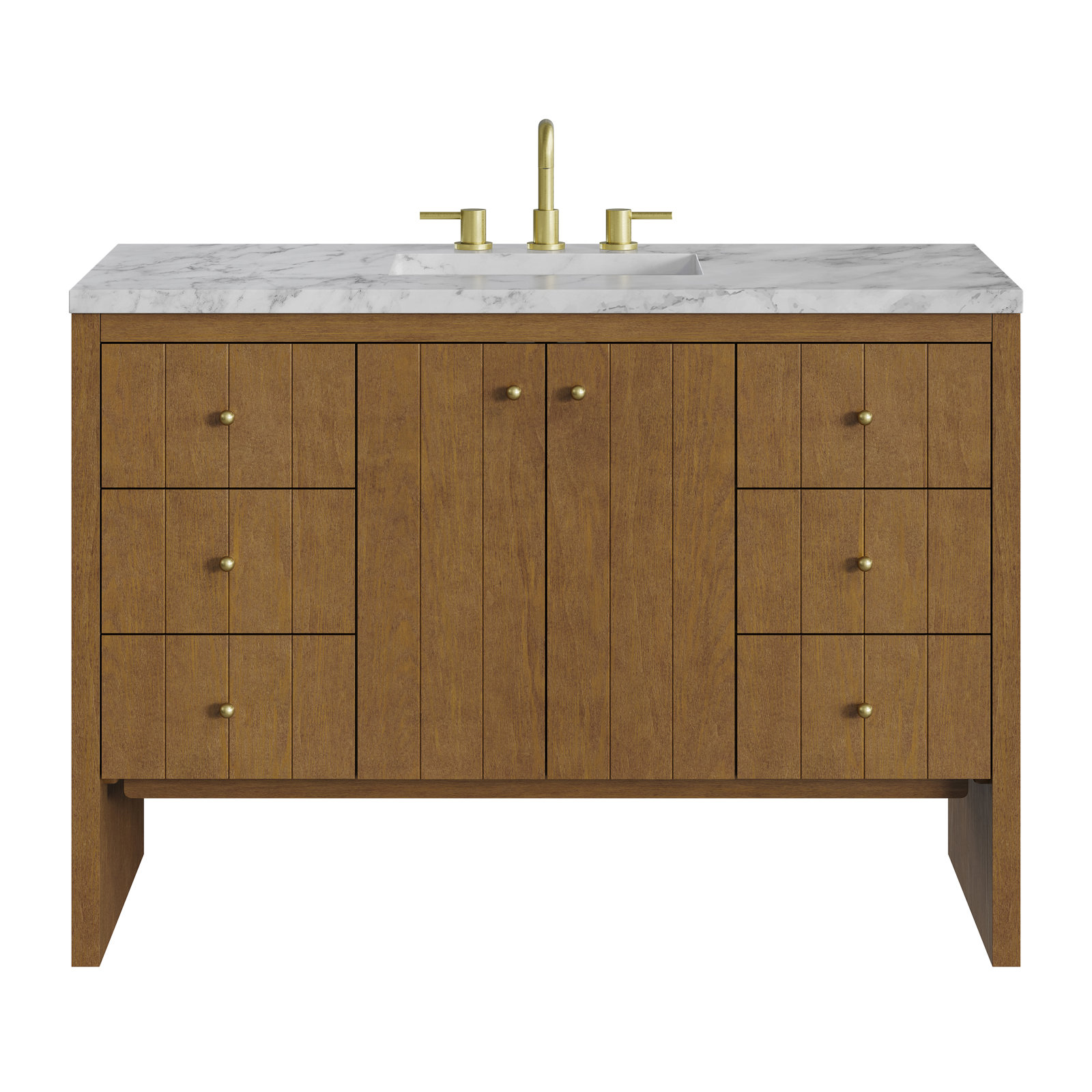 Hudson 48'' Single Bathroom Vanity, Carrara White, 8" Widespread, Honey Oak