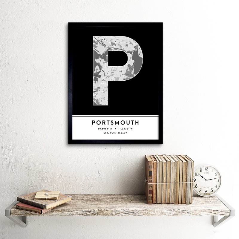 Portsmouth England United Kingdom City Map Black And White - Single Picture Frame Typography