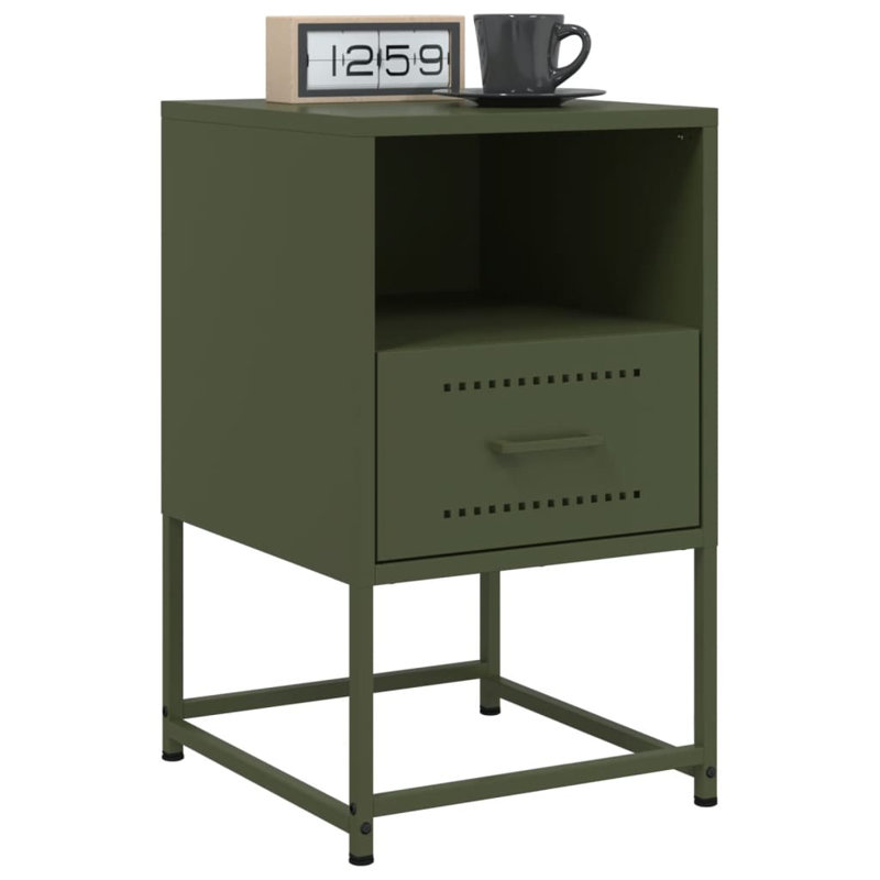 Andrietta 36cm W Steel Bedside Table, Olive Green, 1