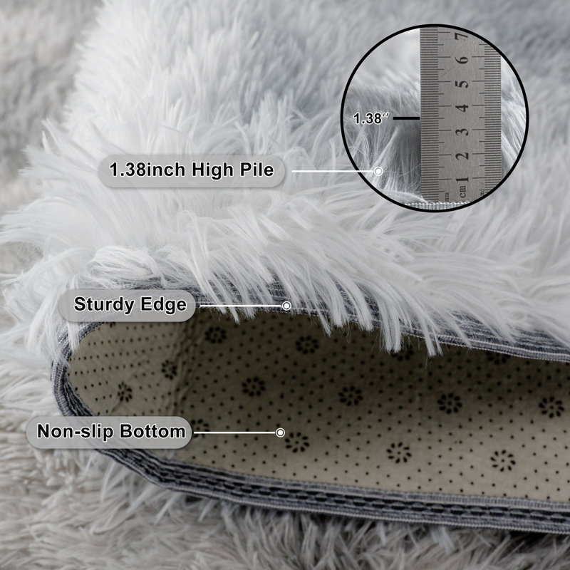 4x6 Indoor Floor Grey Rug Fluffy Shaggy Soft Plush Washable Carpet Premium Soft Touch for Bedroom Dining Room Non-Slip Stain Resistant Under Table Rug