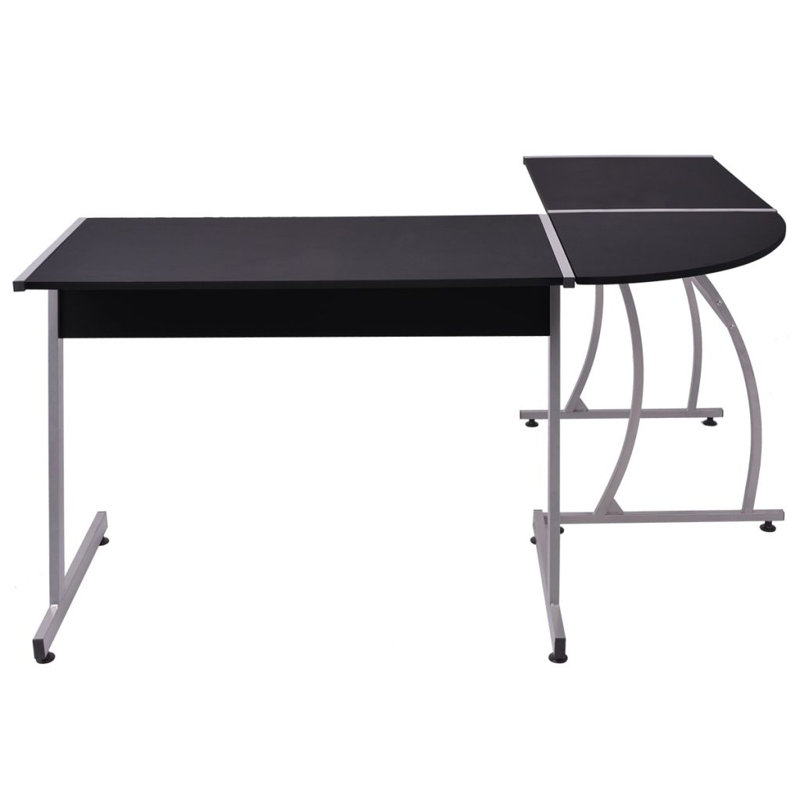 L-Shaped Metal Base Writing Desk, Black/Grey