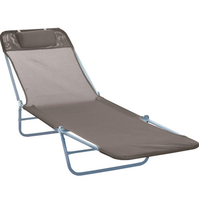 5 Adjustable Beach Lounge, Breathable Mesh Seat With , Folding For Outdoor, Yard, Patio, Brown Chair Reclining Outdoor Chaise, Sunbathing, Beach,