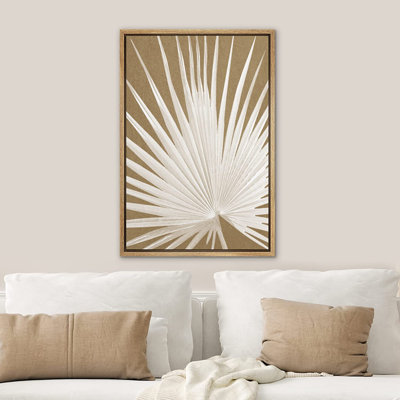 «Tropical Palm Classic Fan Palm Leaf Botanical Neutral Organic Modern», reproduction d'art encadrée sur toile