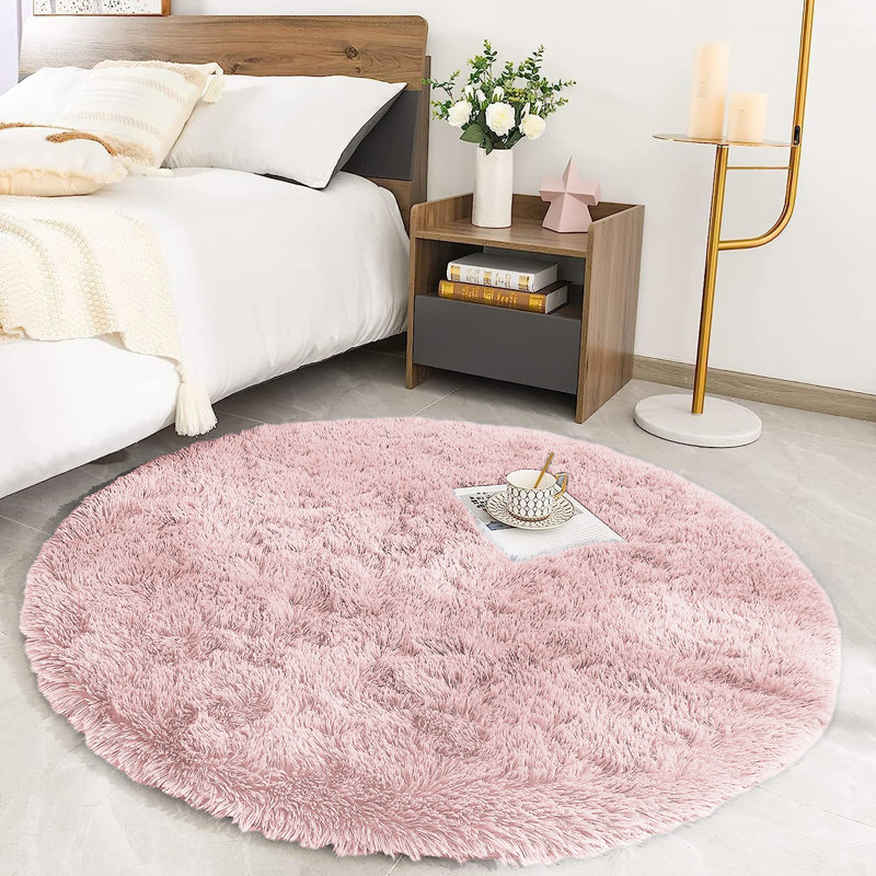 Tapis rond de couleur unie à poils longs de 4 pi x 4 pi pour salon