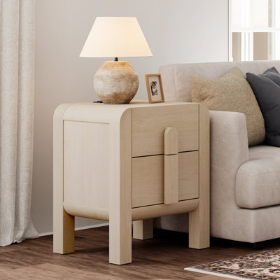 Adora Bedroom End Table With Charging Station And Curved Profile Design, Mid Century Modern Wooden Nightstand With Drawer For Living Room, Sofa Office