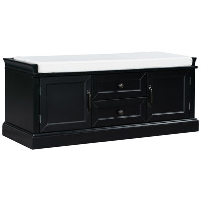 TREXM Storage Bench with 2 Drawers and 2 Cabinets, Shoe Bench with Removable Cushion for Living Room, Entryway