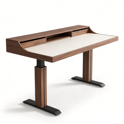 Bureau debout à hauteur réglable, 62,99 po, structure en placage de bois, plateau de table résistant aux égratignures, station de travail rectangulaire Mid-Century