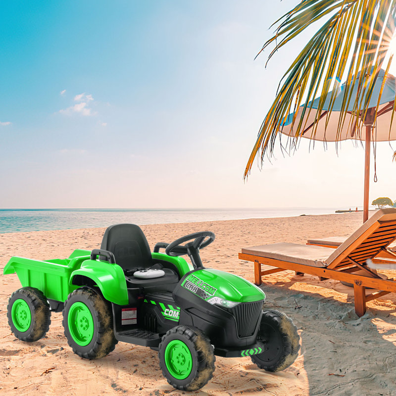 Green 12V Kids Ride-On Tractor with Remote Control and Trailer