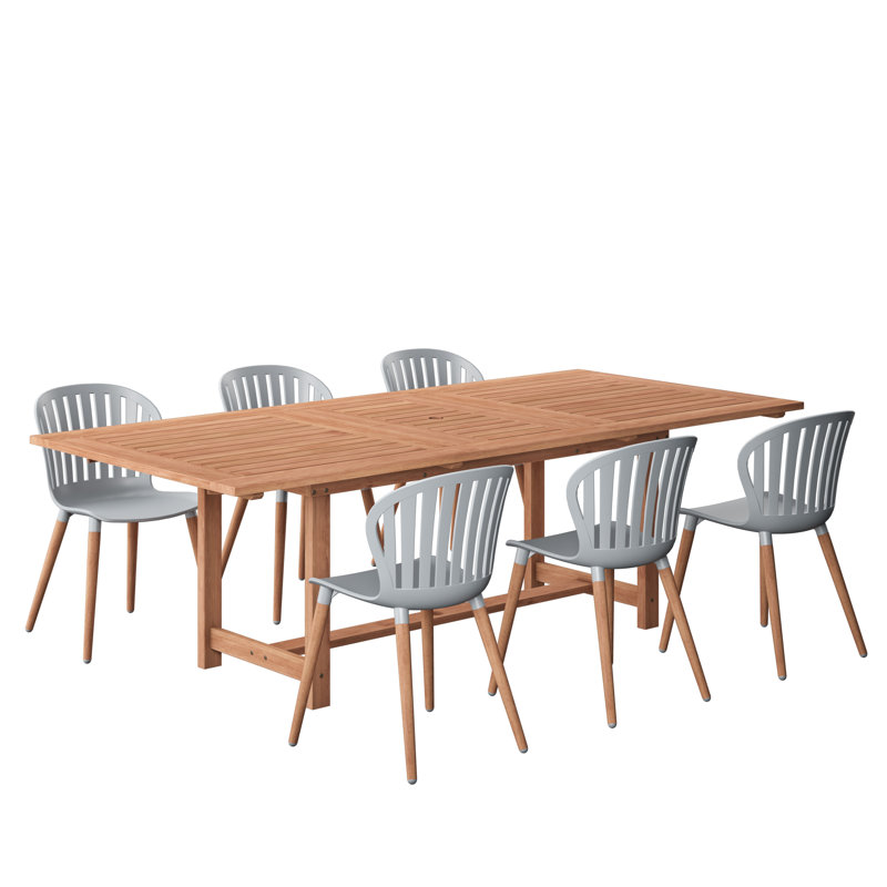 Anautica Outdoor Patio 7pc 100% FSC Certified Wood Dining Set, Gray