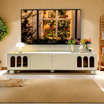 Cream style modern solid wood TV cabinet