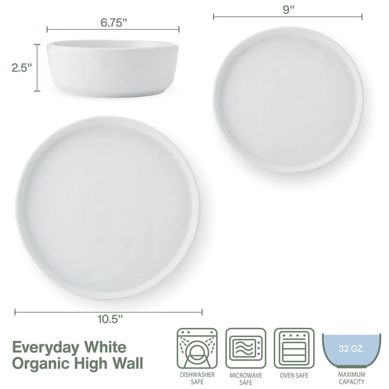 Fitz and Floyd Everyday White Porcelain 12 Piece Dinnerware Set