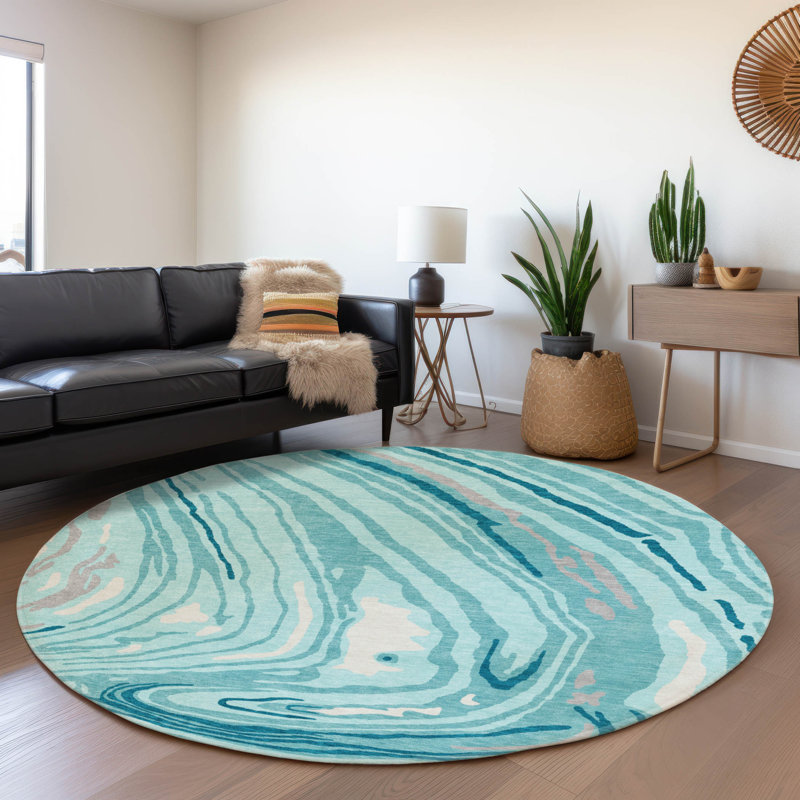 Premium Machine Washable Cossette AMF1051 Swirls Rug, Round 8'
