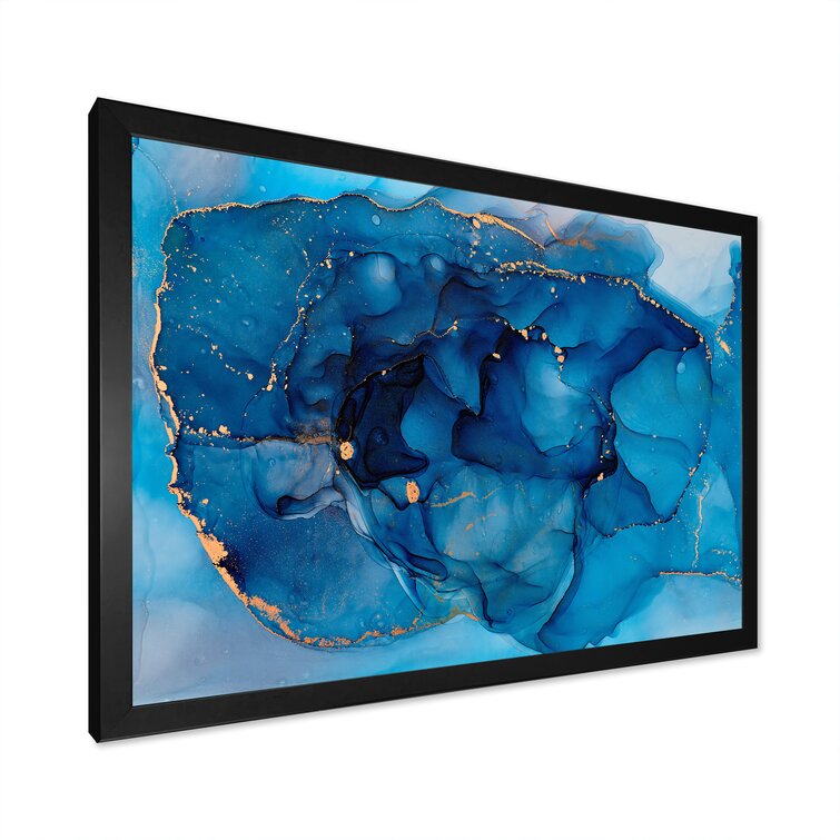 Bless international Blue Luxury Abstract Fluid VIII Framed On Canvas  Painting