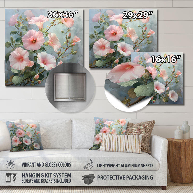 Rose, vert, délicat, branche, Morning Glory, reproduction d'art mural, Sans cadre, métal, H 16 po x l 16 po