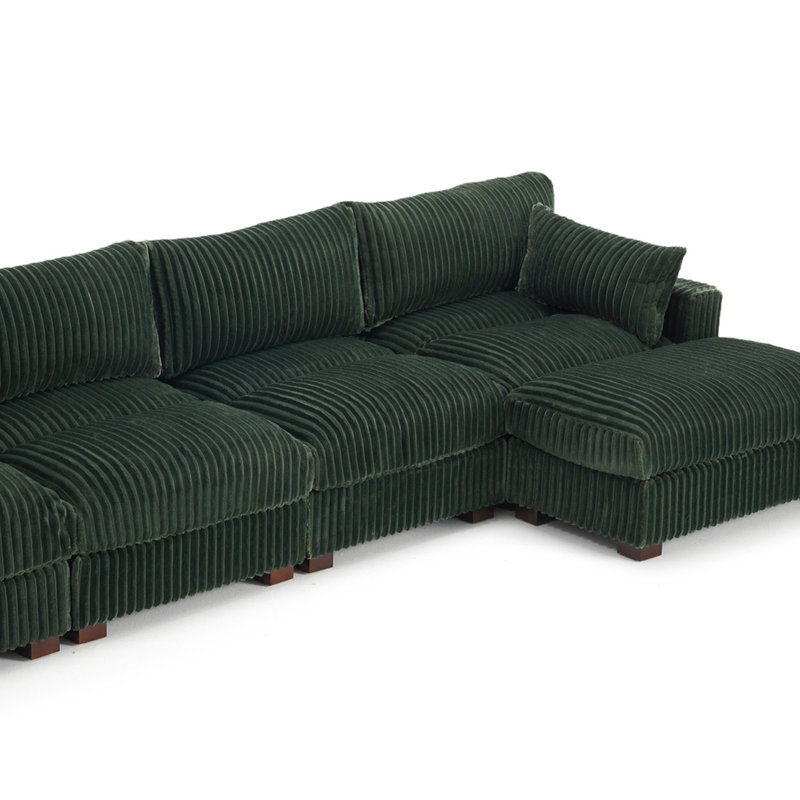 Canapé modulaire réversible 5 pièces en fausse fourrure de lapin, Vert, H 34,64 po x l 148,03 po x P 64,18 po