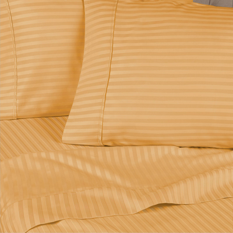 Ensemble de draps en coton 400 fils Gisla , Or, Ensemble de draps pour très grand lit avec 2 taie