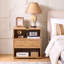 Table de chevet Mid-Century en rotin avec station de charge, ports USB, naturel-135533874