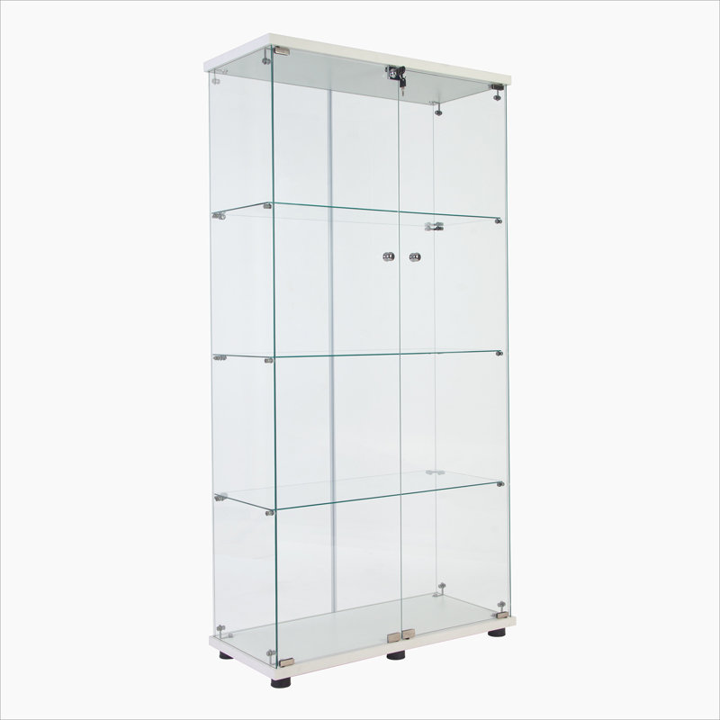 Vitrine à DEL avec porte vitrée à deux portes avec 4 tablettes, Blanc