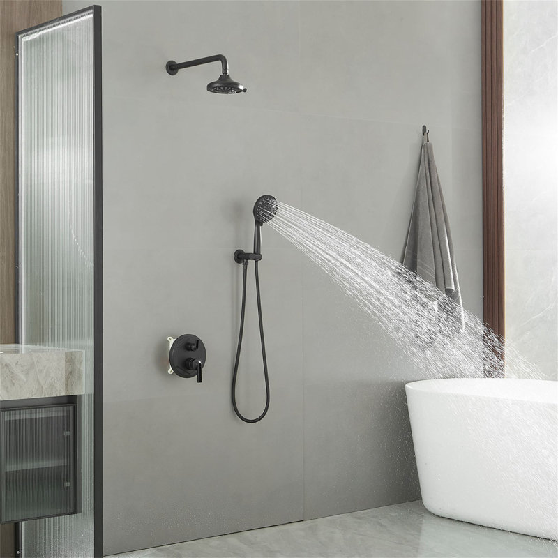 Système de douche mural avec douche à main et robinet à 2 poignées Ensemble de garniture de douche en laiton haute pression avec valve brute